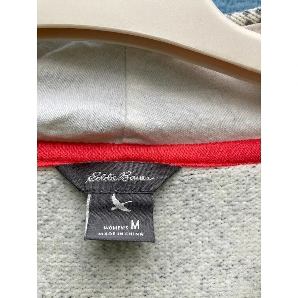 Eddie Bauer Women White Gray Geometric Pattern Sweater Medium